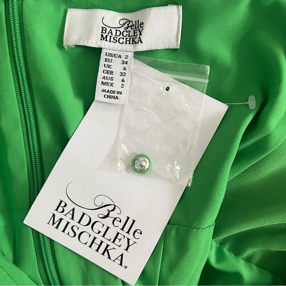 NWT Belle Badgley Mischka Malia Halter Neckline A-Line Green Midi Dress - Picture 4 of 5